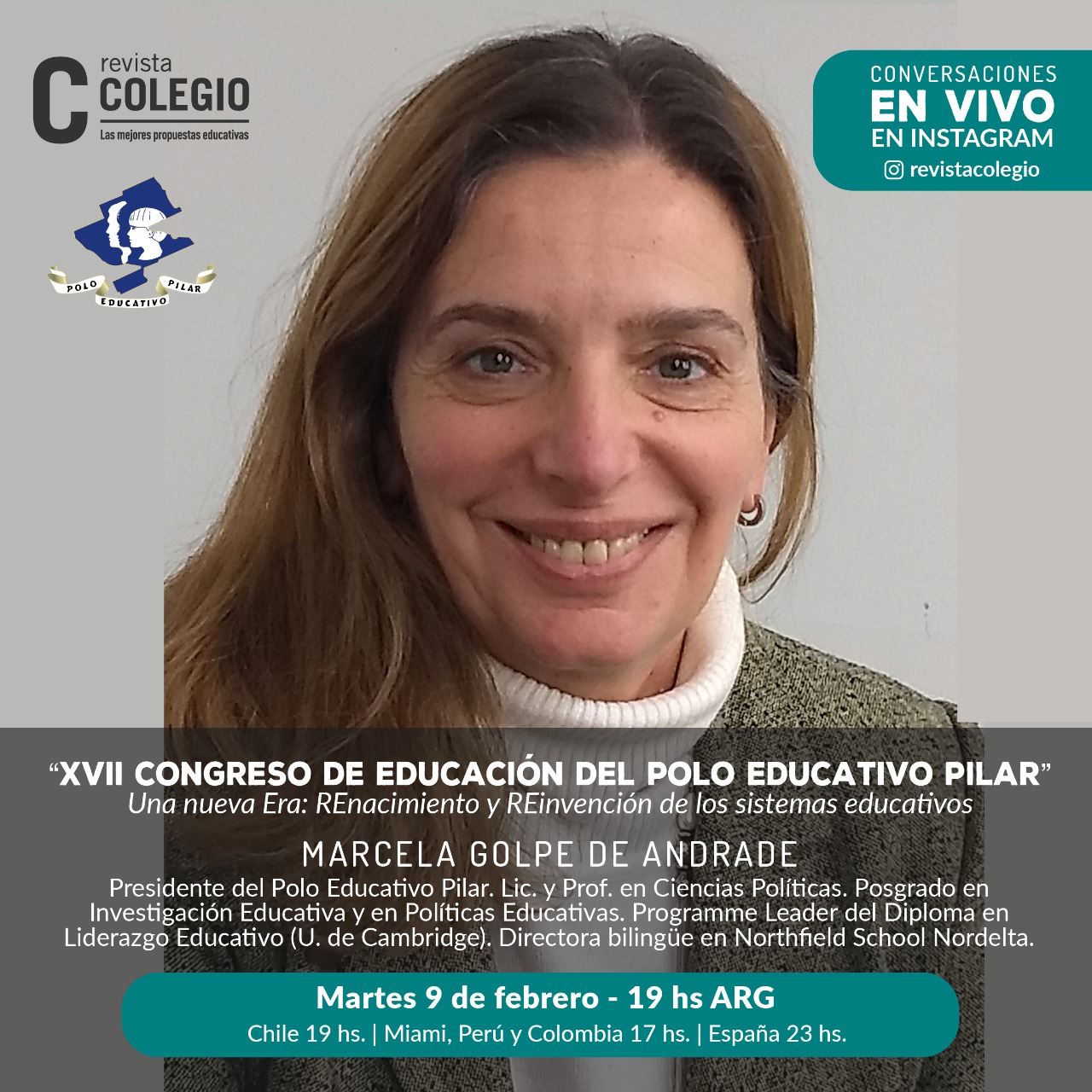 Revista Colegio dialogará este martes con Marcela Golpe de Andrade, presidenta del Polo Educativo Pilar